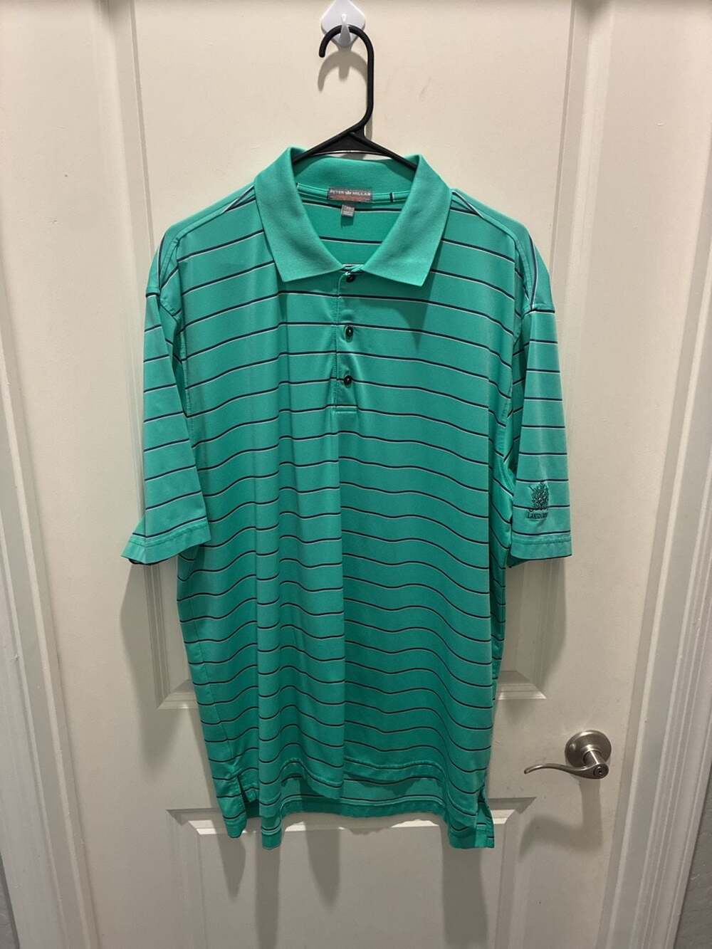 Peter Millar Summer Comfort Green Striped Short Sleeve Golf Polo Shirt Men's XL